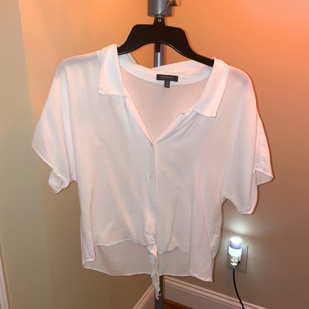 Button-up tie-front white blouse!!
